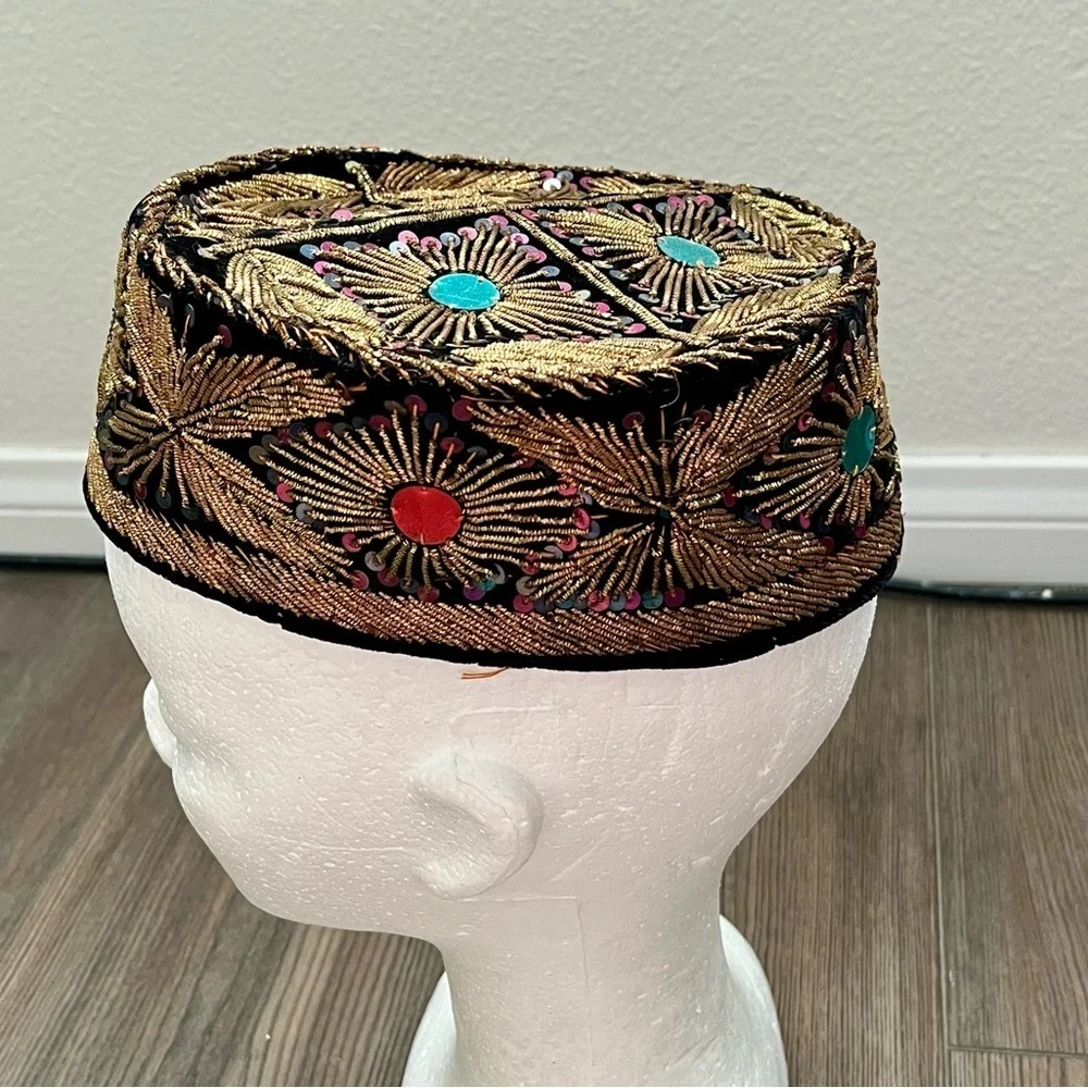 Embroidered Black and Gold Hat